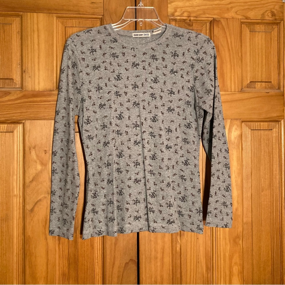 NWOT Faded Glory Vintage 80s 90s Stretch Top Long Sleeve Blouse Gray S Small